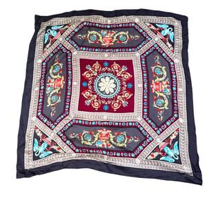 Vintage Uterque Large Rolled Edges Floral Swan Print Scarf Wrap Shawl